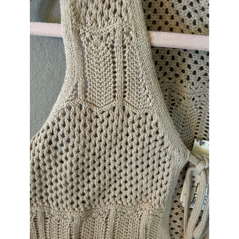 Hippie Rose Sand Stone Crochet Tassel Tie Front Cropped Vest 4T01859 Small NEW - Picture 3 of 6